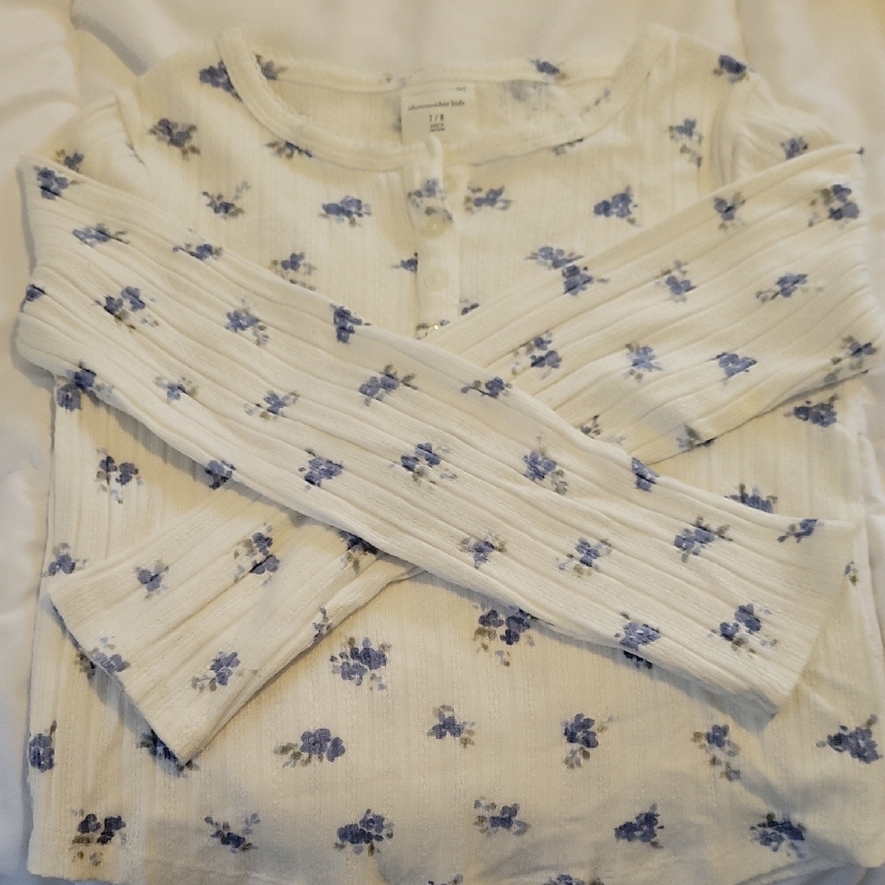 Abercrombie Kids White and Blue Floral Blouse